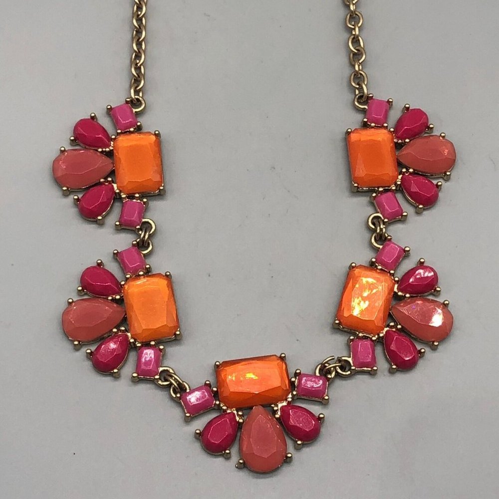Premier Designs Garden Party Statement Necklace Gold Tone Pink Orange Summer NEW